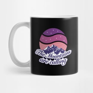 The mountains are calling vintage graphic font & purple twilight starry night sky Mug